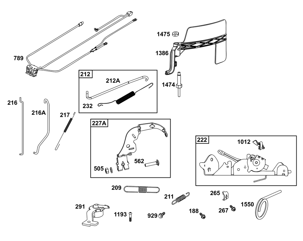 Controls Group Diagram and Parts List for 44N677-0053-B5 400000 - 699999 Briggs and Stratton Engine